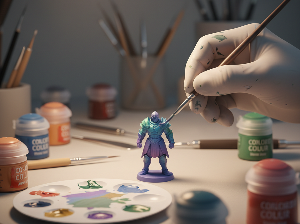 Image qui montre de les finitions manuelles à la peinture de figurine 3d par shioryshop, boutique de figurine